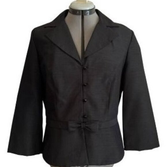 Miss Dorby Black Button-Up Blazer With Bow Detail Size 10 3/4 Sleeves - Picture 7 of 7